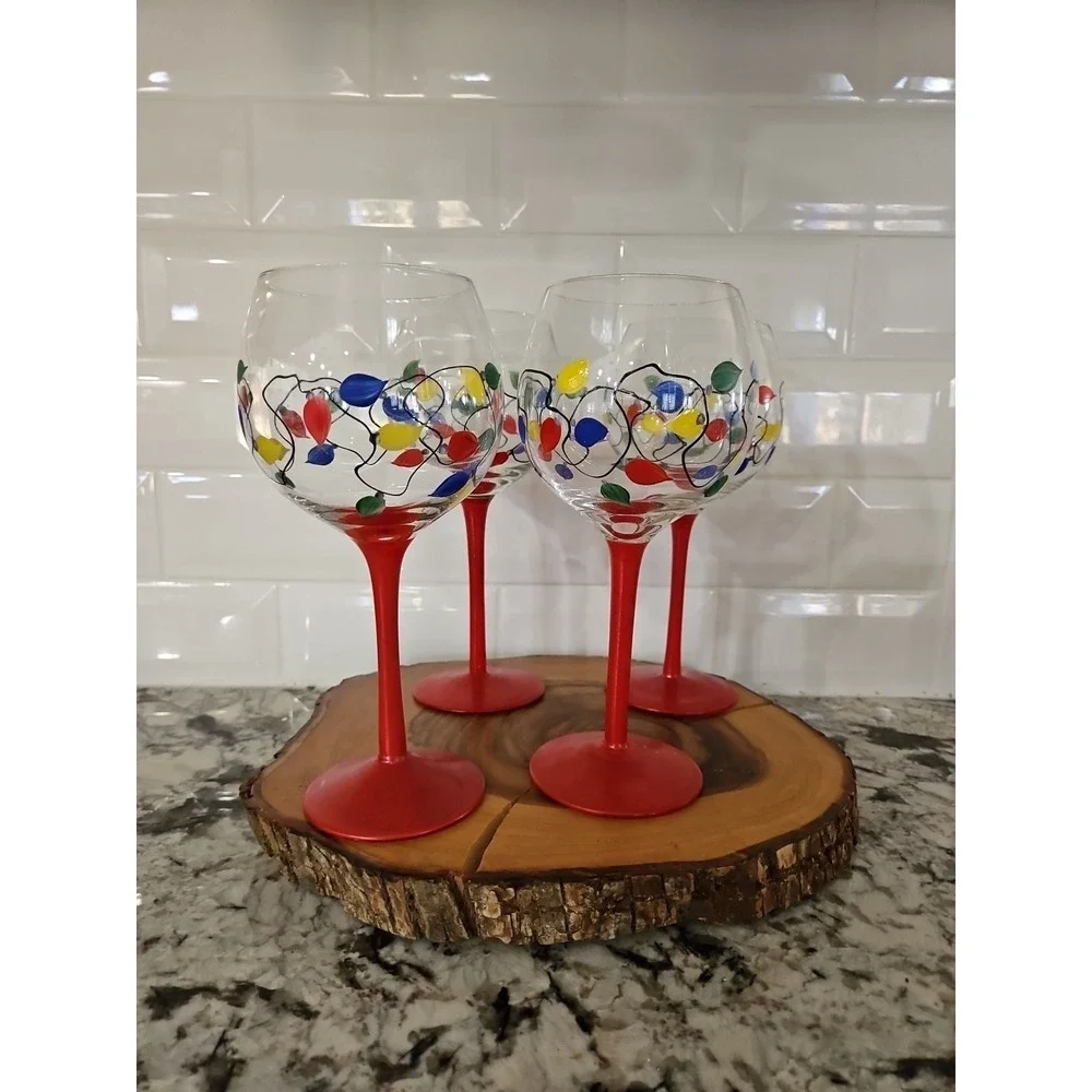 Celebration Goblets Set of 4 Home Essentials & Beyond Hand Painted Christmas Art